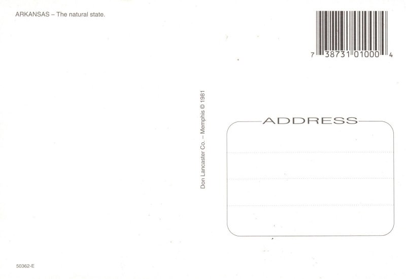 Continental Size Postcard Animated MAP of State of Arkansas Land of