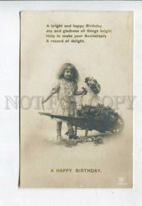 427267 BIRTHDAY Greeting Girl Flowers Vintage PHOTO postcard