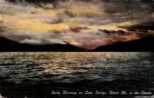 New York Lake George Early Morning With Black Mountain In The Clouds Curteich