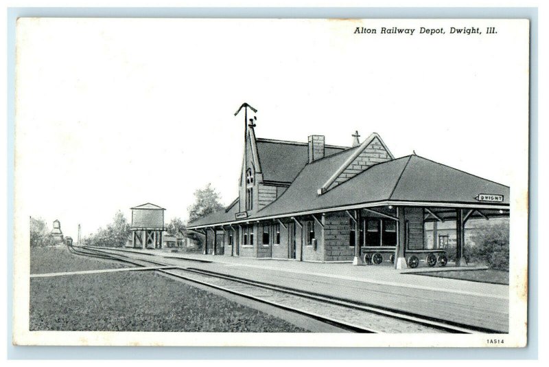 c1920s Alton Railway Depot Dwight Illinois IL Unposted Vintage Postcard