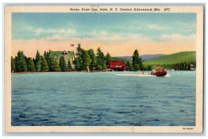 c1940 Rocky Point Inn Inlet Boat New York Central Adirondack Mountain Postcard