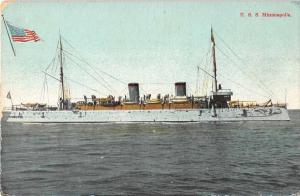 US Battleship Minneaplois Military Antique Postcard J50041