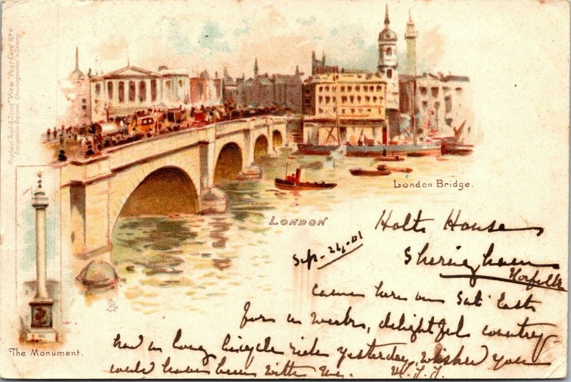 Vtg London England UK London Bridge & Monument 1901 Tuck Old View Postcard 