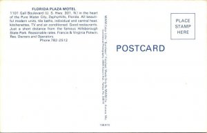 FL, Zephyrhills, FLORIDA PLAZA MOTEL~Francis Potwin  ROADSIDE  ca1960's Postcard