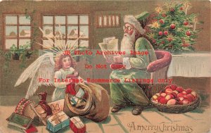 Christmas, W.E.B. No 518-1, Green Robe Santa Reading Lists to Angel Packing Bag