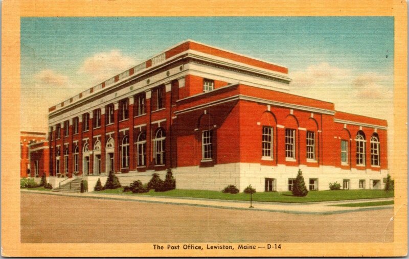 Post Office Lewiston Maine ME Linen Postcard VTG UNP Dexter Vintage Unused