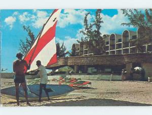 Pre-1980 SMALL SAILBOAT AT HILLTON HOTEL Bridgetown Barbados F6406