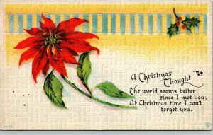 Vintage Early 1900's Christmas Divided Back Postcard Poem Poinsettia