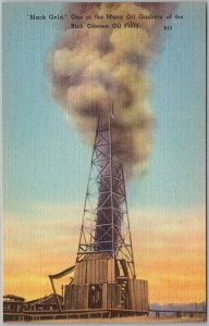Odessa Texas Oil Field Gushers Postcard Black Gold Linen H83