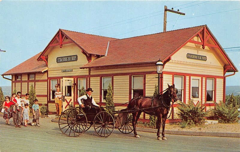 G25/ Strasburg Pennsylvania Postcard Chrome Railroad Depot Shop