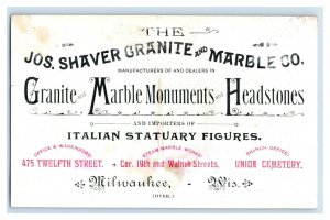 1870's Jos Shaver Steam Marble Works Italian Statuary Milwaukee Trade Card P54 