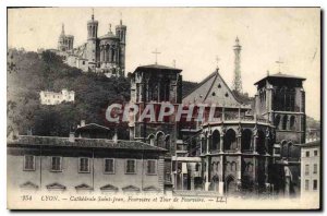 Old Postcard Lyon Saint Jean Cathedral and Tower of Fourviere Fourviere