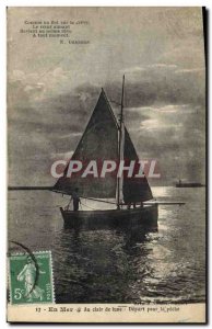 Old Postcard Fishing Boat In March Moonlight Depart for fishing