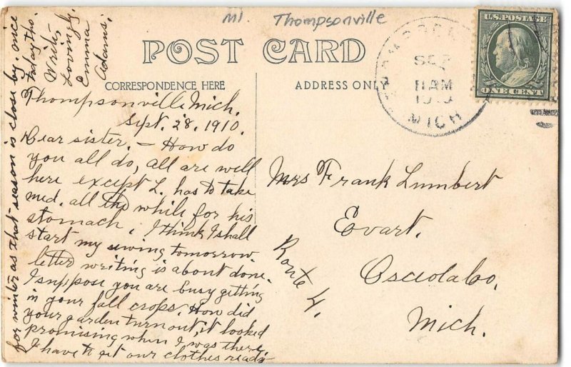 Thompsonville, Michigan RPPC School & Students Benzie County 1910 Antique Photo