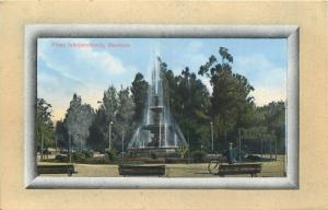 Argentina Mendoza Plaza Independencia fountain bicycle animated vintage postcard