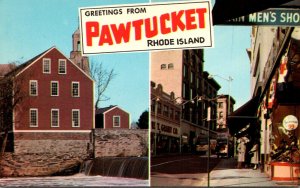 Rhode Island Greetings From Pawtucket Split View Main Street and Old Slater Mll