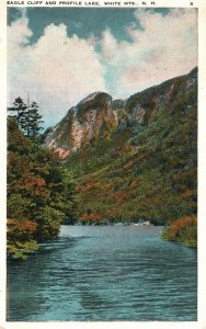Vintage Postcard 1920's Eagle Cliff & Profile Lake White Mountains New Hampshire