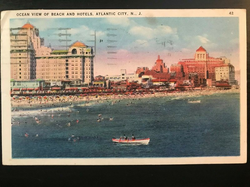 Vintage Postcard 1935 Ocean View of Beach & Hotels Atlantic City New Jersey