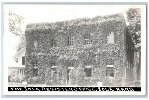 Iola Kansas KS Postcard RPPC Photo The Iola Register Office Building 1954 Posted