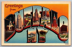 1938 Greetings From Buffalo New York Large Letter Posted Postcard