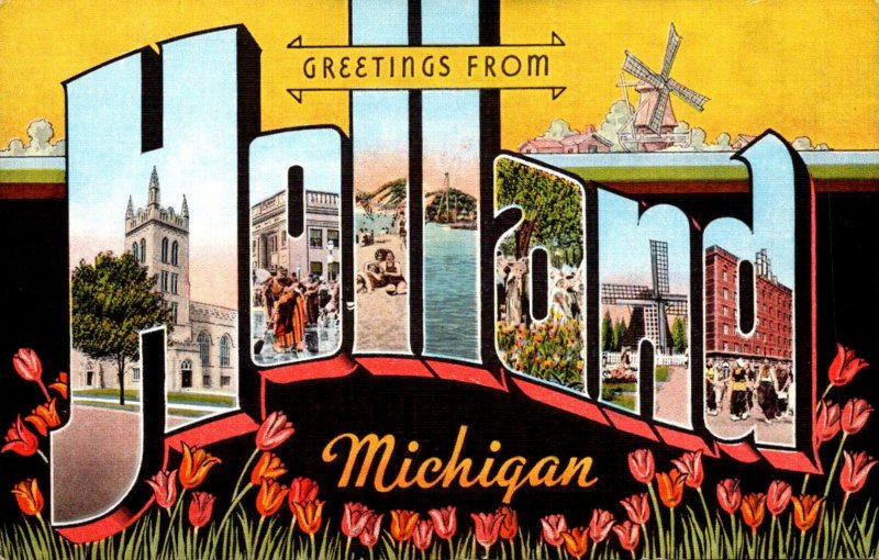 Michigan Greetings From Holland Large Letter Linen