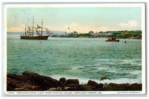 1936 Portland Head Light Crushing Island Portland Harbor Maine Phostint Postcard