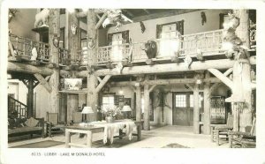 Montana Glacier NP 1950s Lake McDonald Hotel Interior RPPC Postcard 21-10865