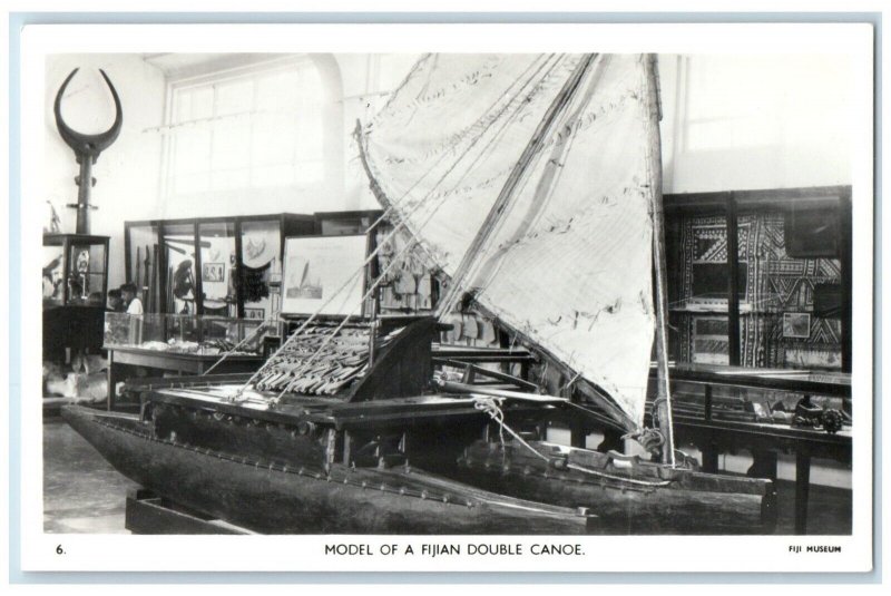 c1940's View Of Model Of A Fijian Double Canoe RPPC Photo Vintage Postcard