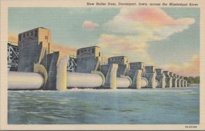 Postcard New Roller Dam Davenport Iowa Across the Mississippi River