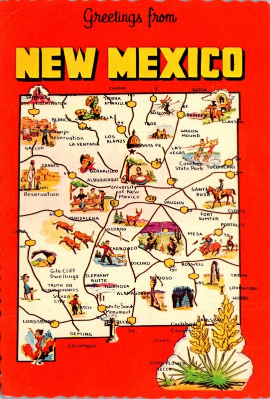 New Mexico Greetings From The Land Of Enchantment With Map