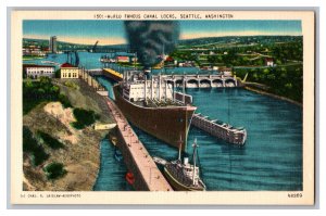 Postcard WA World Famous Canal Locks Seattle Washington Ships Boats