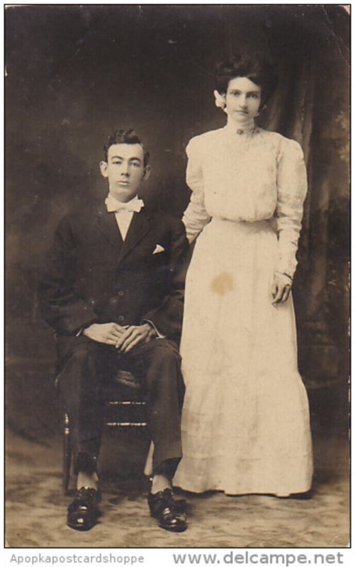 Old Couple Posing Real Photo