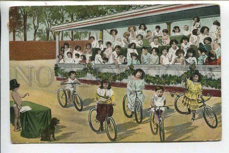 439239 MULTIPLE BABIES Cycle Racing bicycle Vintage postcard COLLAGE 1906 year