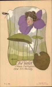 John Cecil Clay Beautiful Woman Flower Head Fantasy THE VIOLET c1905 Postcard