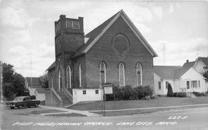 Autos 1st Presbyterian Church Lake City Michigan 1950s RPPC Photo Postcard 6543