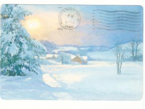 Happy Holidays, Winter Rural Scene, 1985 Chrome Christmas Postcard #1