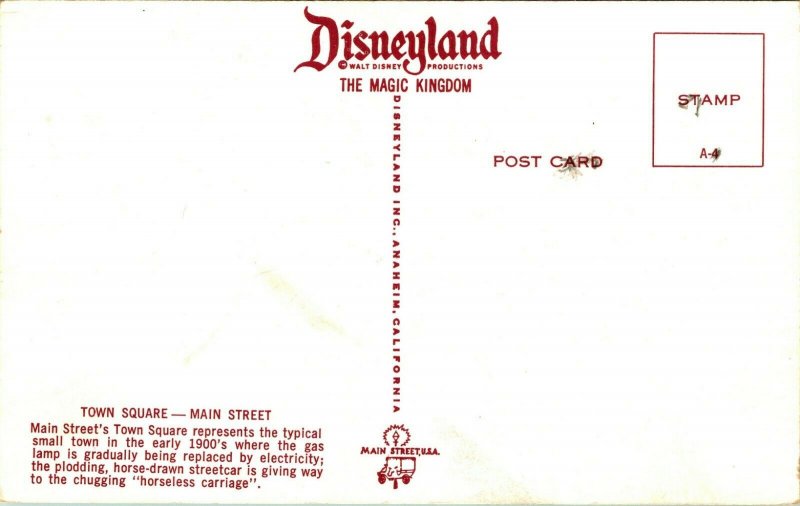 Disneyland Magic Kingdom Town Square Main Street Anaheim CA 1960s Postcard