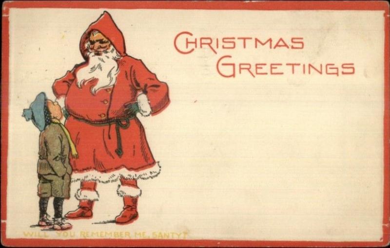 Christmas - Santa Claus & Little Boy WILL YOU REMEMBER ME SANTY? Postcard