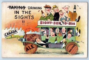 Canada Postcard Drinking Prohibition Sight Seeing Bus Drunk People 1933 Vintage