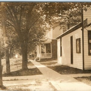 c1910s Early US Town Street RPPC House Real Photo Postcard Downtown StoreA42