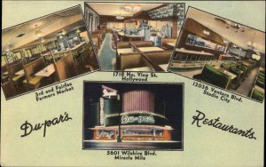 Los Angeles California CA Du-Par's Restaurants Multi-View Linen Postcard