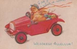 Polish Racing Car Red Classic Duck Cars Poland Christmas Postcard