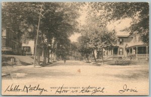 ELIZABETH NJ WEST GRAND STREET 1908 UNDIVIDED ANTIQUE POSTCARD