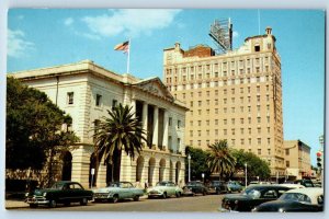 Laredo Texas TX Postcard Federal Building Hamilton Hotel Classic Car Street 1956