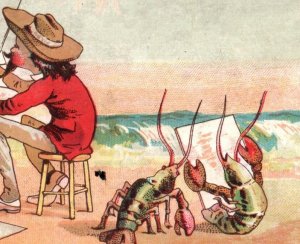 1880s Victorian Trade Cards Comical Anthropomorphic Lobsters Beach Lot Of 4 P141