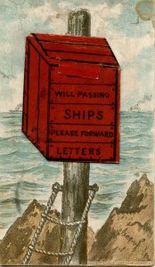 Will passing ships please forward letters.(Mailbox at Sea) PM 1896 (has a t...