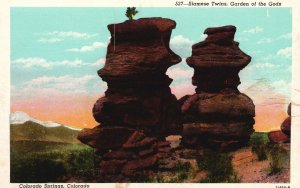 Vintage Postcard Siamese Twin Garden Of The Gods Rocks Colorado Springs Colorado