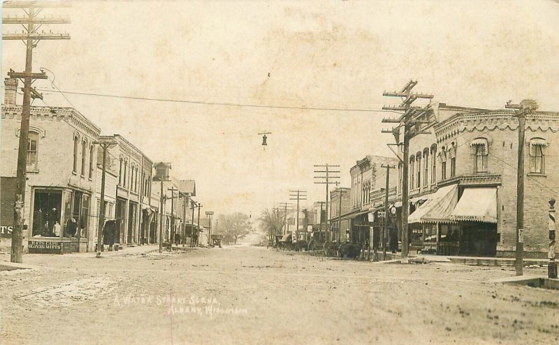 Postcard RPPC 1911 Wisconsin Albany Water Street Scene 23-12087