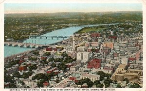 Vintage Postcard 1924 General View New Bridge Connecticut River Springfield MA