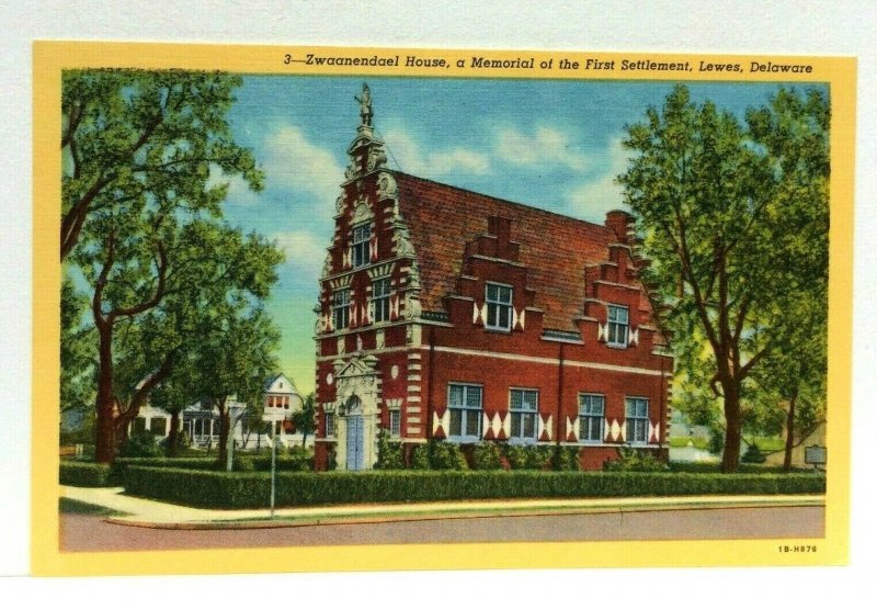 Lewes Delaware Zwaanendael House Memorial Of First Settlement Linen Postcard